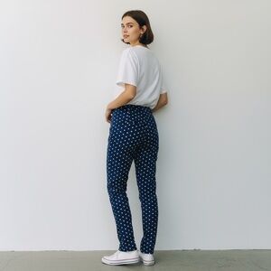 Betabrand Straight-Leg Classic Dress Pant Navy Polka-Dot XXL
